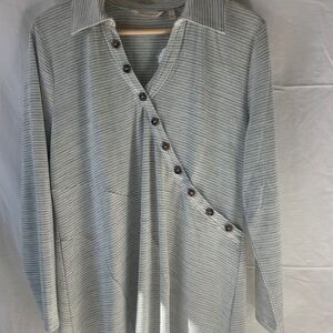 Soft Surroundings Tamara Green/White Striped Button Detail Knit Tunic NWT‎ Sz L